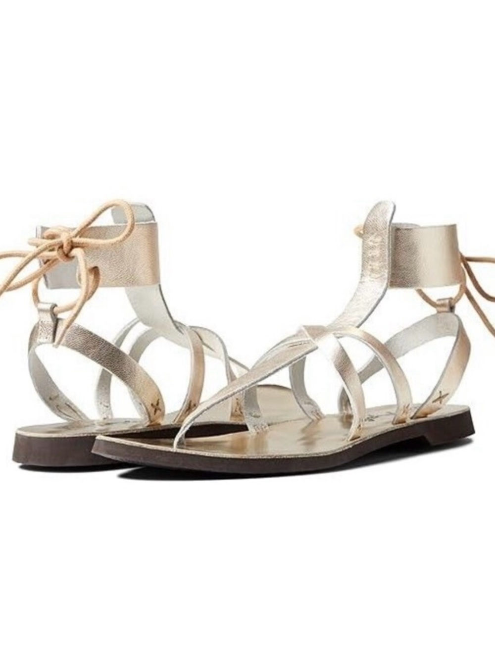 New! Free People Vacation Day Metallic Gold Leather Ankle-Strap Sandals Size 10 - Picture 5 of 12